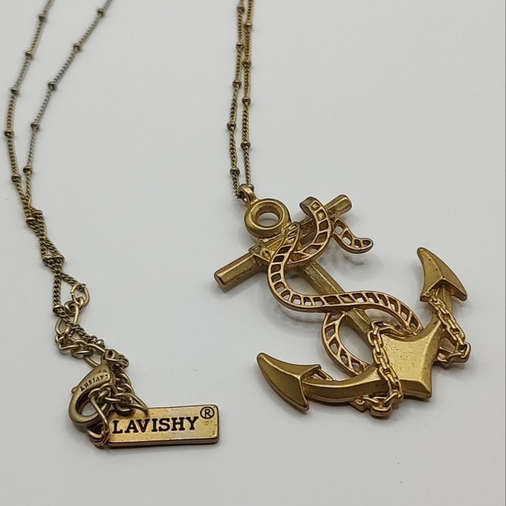 Lavishy Gold Anchor Pendant Necklace